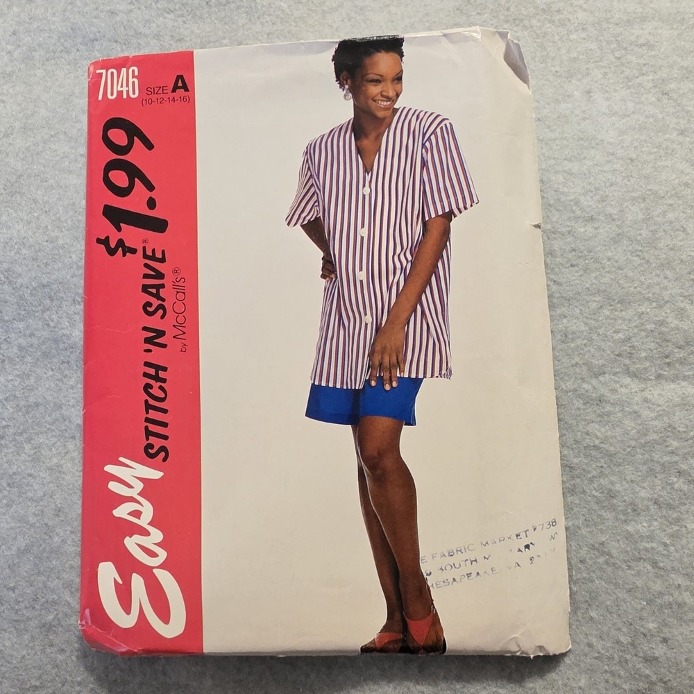 McCall's 7046 Women's Shirt Sewing Pattern Vintage Original Size A 10-16